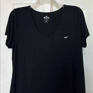 Hollister Black V-Neck Short Sleeve Tee with Logo